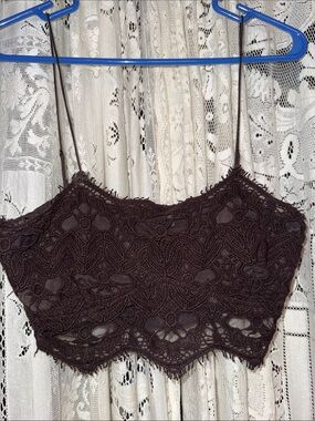 Free People Brown Crochet Lace Crop Top